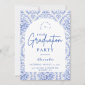 Vintage Blue Botanical Graduation Party 招待状 (正面)