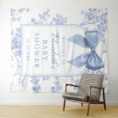 Vintage Blue Bow Baby Shower Photo Backdrop タペストリー (インサイチュ(横))