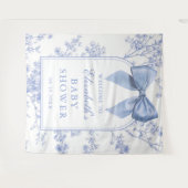 Vintage Blue Bow Baby Shower Photo Backdrop タペストリー (正面(横))