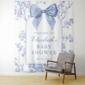 Vintage Blue Bow Baby Shower Photo Backdrop タペストリー (インサイチュ)