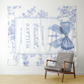 Vintage Blue Bow Baptism Photo Backdrop タペストリー (インサイチュ(横))