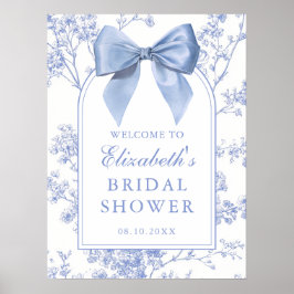 Vintage Blue Bow Bridal Shower Welcome Sign ポスター
