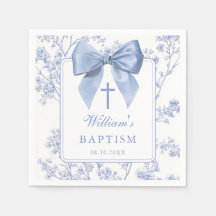 Vintage Blue Bow Floral Baptism Christening