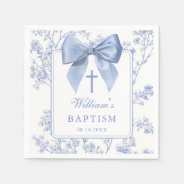Vintage Blue Bow Floral Baptism Christening スタンダードカクテルナプキン