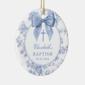 Vintage Blue Bow Floral Baptism Christening セラミックオーナメント (右)