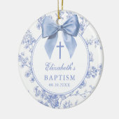 Vintage Blue Bow Floral Baptism Christening セラミックオーナメント (左)