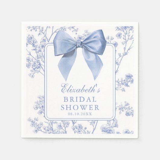 Vintage Blue Bow Floral Bridal Shower スタンダードカクテルナプキン (正面)