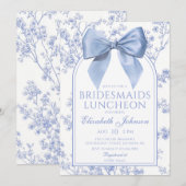 Vintage Blue Bow Floral Bridesmaids Luncheon 招待状 (正面/裏面)