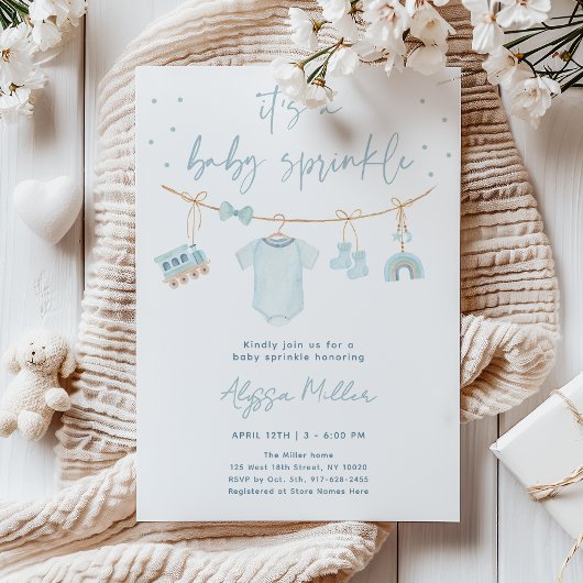 Vintage Blue Boy Baby Clothes Baby Sprinkle 招待状