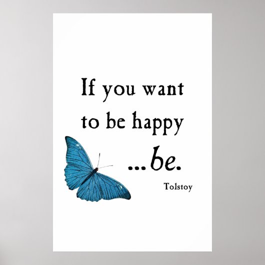 Vintage Blue Butterfly and Tolstoy Happiness Quote ポスター (正面)