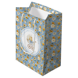 Vintage Blue Carriage Floral Baby Shower Gift Bag ミディアムペーパーバッグ