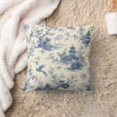 Vintage Blue Chinoiserie Pagoda Cushion クッション (ブランケット)