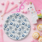 Vintage Blue Christmas Tree Ornaments Pattern ペーパープレート (パーティー)