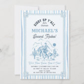 Vintage Blue Cowboy 2nd Birthday Party 招待状 (正面)