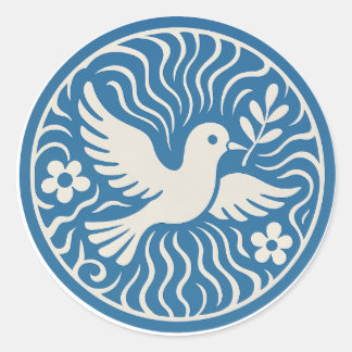 Vintage Blue Dove of Peace Sticker ラウンドシール
