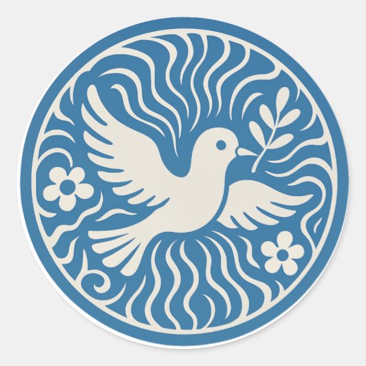 Vintage Blue Dove of Peace Sticker ラウンドシール (正面)