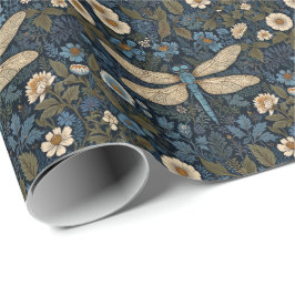 Vintage blue Dragonfly ラッピングペーパー