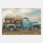 Vintage Blue Farm Trucks Decoupage Wrapping Paper  ラッピングペーパーシート (正面)