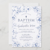 Vintage Blue Floral Baptism Invitation 招待状 (正面)