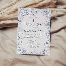 Vintage Blue Floral Baptism Invitation 招待状
