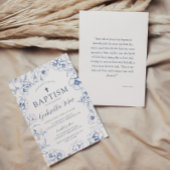 Vintage Blue Floral Baptism Invitation 招待状