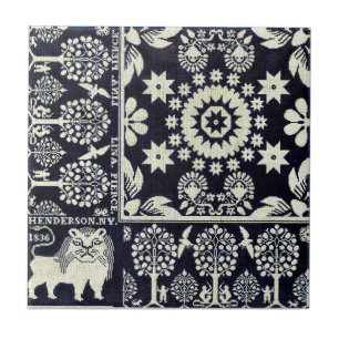 vintage blue floral flowers fabric textile art タイル