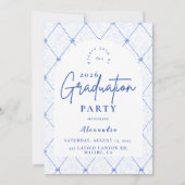 Vintage Blue Floral Garden Graduation Party 招待状 (正面)