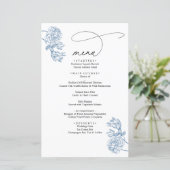 Vintage Blue Floral Modern Script Wedding Menu (スタンド正面)