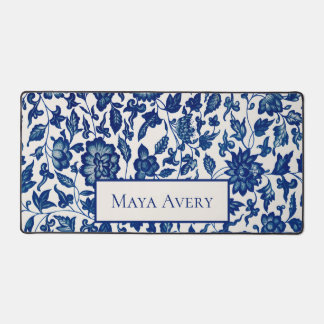 Vintage Blue Floral Pattern デスクマット