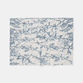 Vintage Blue Floral Sketch Pattern フリースブランケット (正面(横))