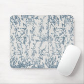 Vintage Blue Floral Sketch Pattern Mousepad マウスパッド (マウス)