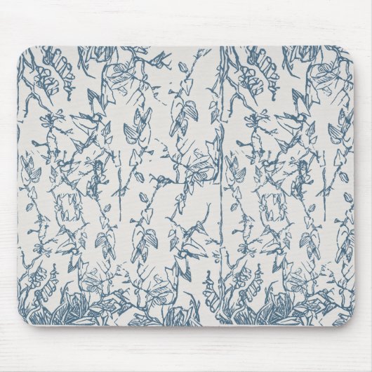 Vintage Blue Floral Sketch Pattern Mousepad マウスパッド (正面)