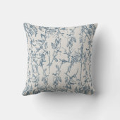 Vintage Blue Floral Sketch Pattern Throw Pillow クッション (裏面)