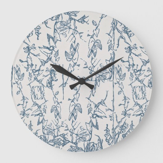 Vintage Blue Floral Sketch Pattern Wall Clock ラージ壁時計 (正面)