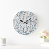 Vintage Blue Floral Sketch Pattern Wall Clock ラージ壁時計 (ホーム)