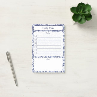 Vintage Blue Floral To-Do List Notepad 4"x6" ポストイット