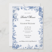 Vintage Blue  Floral Toile Bridal Shower 招待状 (正面)