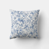 Vintage Blue Floral Toile Elegant クッション (裏面)