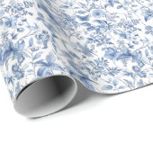Vintage Blue Floral Toile Elegant  ラッピングペーパー (ロールコーナー)