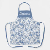 Vintage Blue Floral Toile Monogram エプロン (正面)