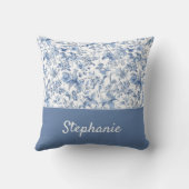 Vintage Blue Floral Toile Monogram クッション (裏面)