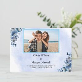 Vintage Blue Floral Wedding Save the Date 招待状