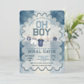 Vintage Blue Football Oh Boy Baby Shower 招待状 (スタンド正面)