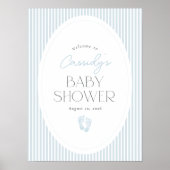 Vintage Blue Footprints Baby Shower Welcome Sign ポスター (正面)