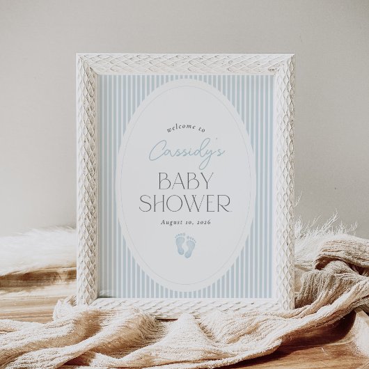Vintage Blue Footprints Baby Shower Welcome Sign ポスター