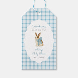 Vintage Blue Gingham Bunny Boy Baby Shower ギフトタグ