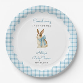 Vintage Blue Gingham Bunny Boy Baby Shower ペーパープレート