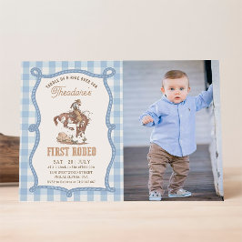 Vintage Blue Gingham First Rodeo Photo 招待状