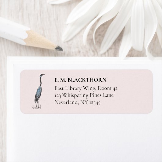Vintage Blue Heron Hand-Drawn Birdwatcher Address ラベル (インサイチュ)