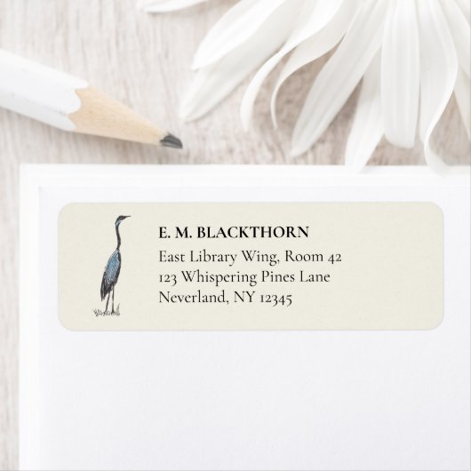 Vintage Blue Heron Hand-Drawn Birdwatcher Address ラベル (インサイチュ)